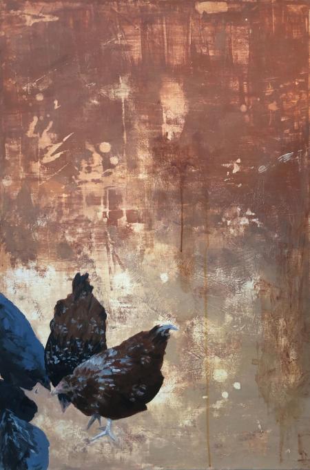 painting of chicken by artist Linda Pompeo
